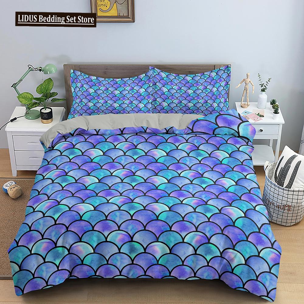 

Fish Scales Duvet Cover Set Colorful Mermaid Polyester Comforter Cover With Pillowcase King Queen Full Size For Boys Girl Teen EU single(135x200cm)