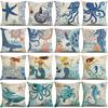 Retro Mediterranean Ocean Digital Print Linen Pillow Reading Cushion Home Furnishings