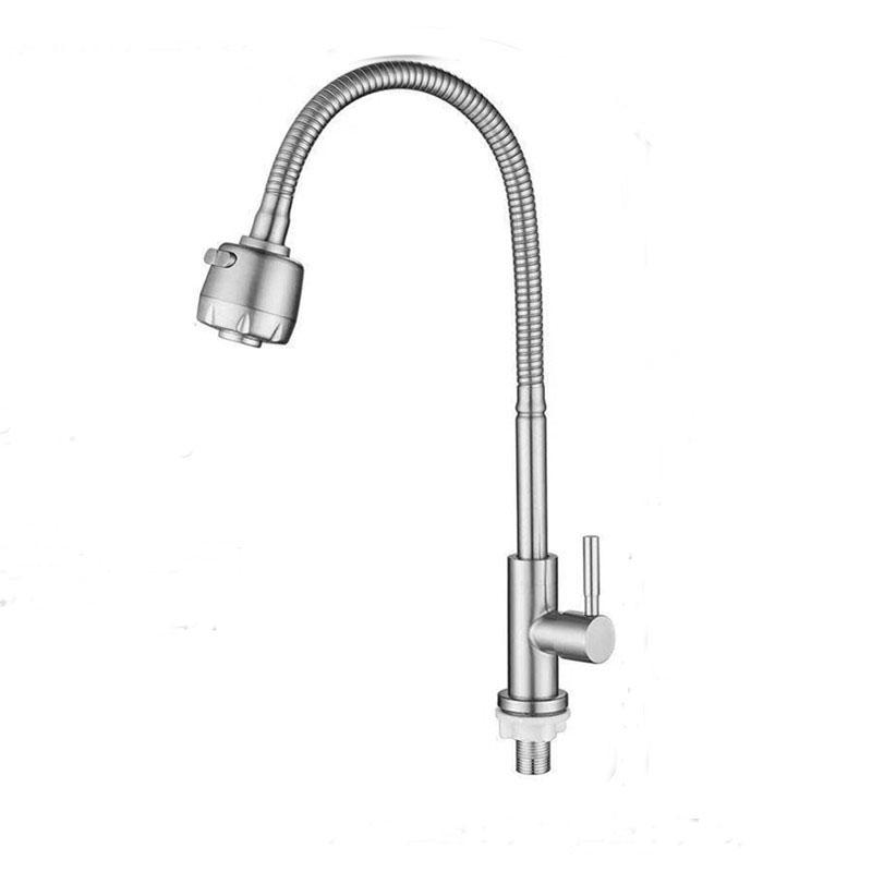 Single Cold Water Kitchen Faucet Universal Rotation 304 Stainless Steel Single Handle Black Color Deck Mounted Sink Water Tap