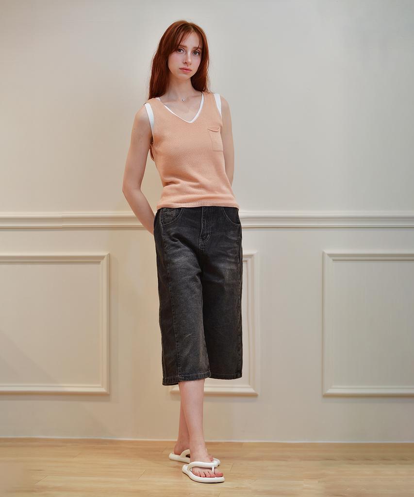 Keulleiseu Linen Blended Pocket Sleeveless_Yellow