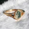 Natural Moss Agate Engagement Ring 14k Yellow Gold Plated Silver Hexagon Bezel Set Green Gemstone Ring