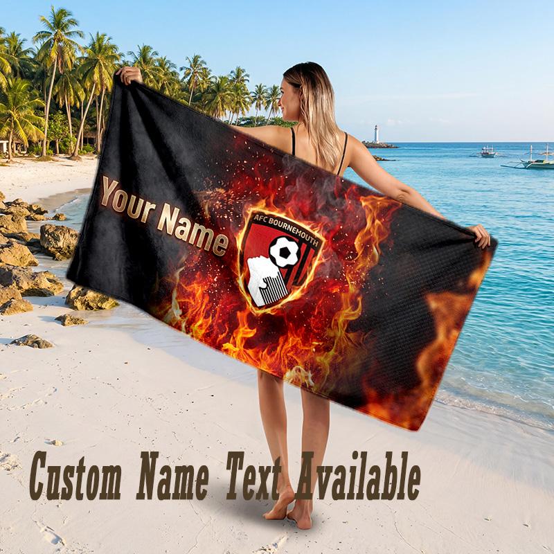 Bournemouth Football Design Beach Towel Custom Text Large Towel for Beach Vacation
