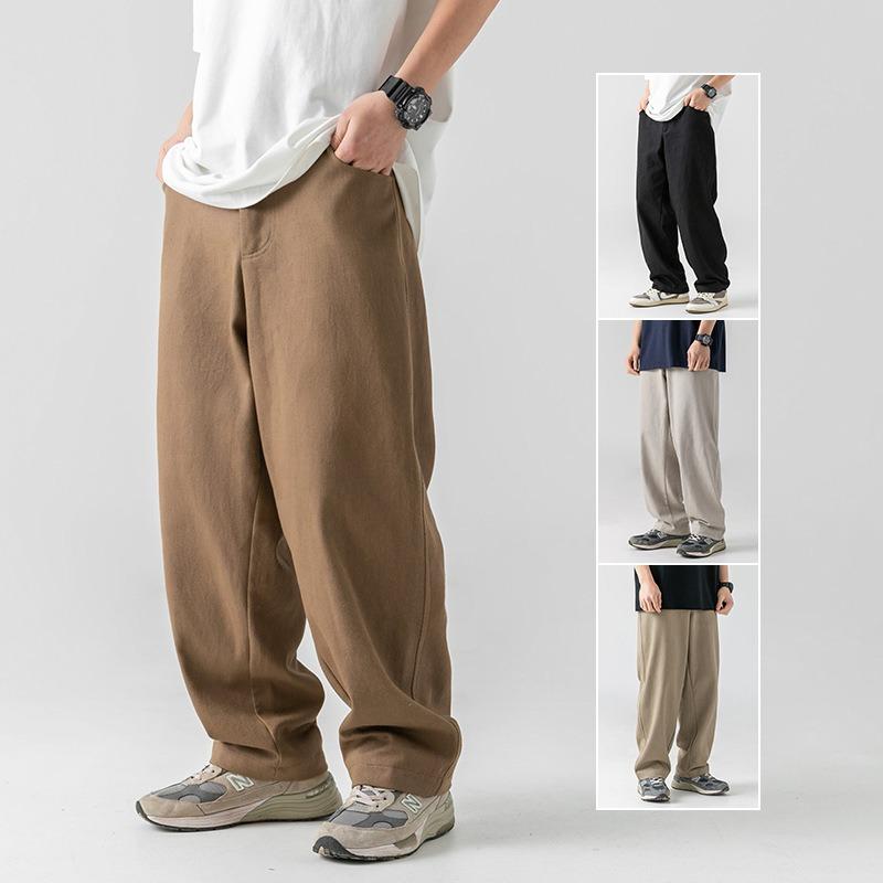 Men S Vintage Loose Fit Cotton Casual Solid Long Trousers