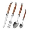 Jaswehome 4/6ks Sada západních příborů Nerezové příbory Rukojeť z růžového dřeva Večeřový nůž Vidlička Lžíce Stříbrné Nádobí