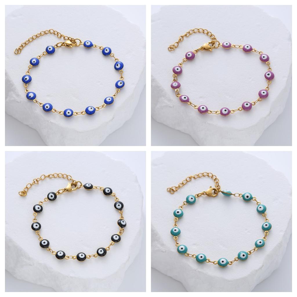 Multi Color Drip Oil Evil Eye Bracelets for Women Dopamine Stainless Steel Charm Bracelet Luxury Jewelry Friends Gift
