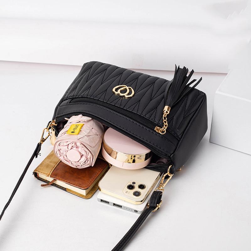 New Fashi PU Leather Crossbody Bags Women Zipper Shoulder Bag Large Capacity Embroidery Thread Purse and Handbags