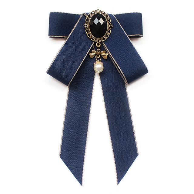 New Female Unisex Bow Tie Brooches For Women Pearl Crystal Pendant Collar Pin Shirt Clothes Necktie Bowknot Suit Accessories