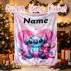 [Stitch Heartfelt Letter Blanket] Custom Name Throw Blanket for Bed Sofa, Holiday Gift Blanket for Family and Friend