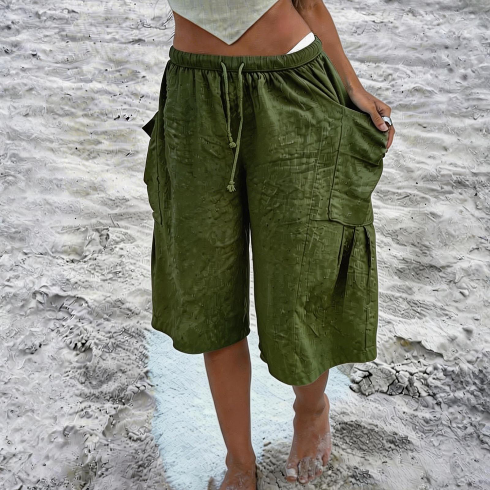 Women s Fashionable Casual Daily Side-pocket Drawstring Elastic Five-pocket Pants L