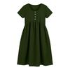 Women's Fashionable Color Cotton And Linen Round Neck Short Sleeved Pocket Casual Loose Beach Vacation Dress