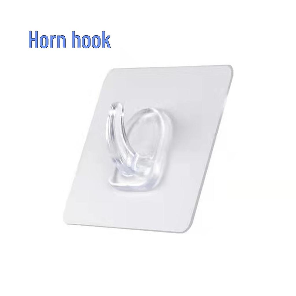 Multi-layer Adhesive Wall-Mount Storage Rack with Transparent Hooks for Bathroom