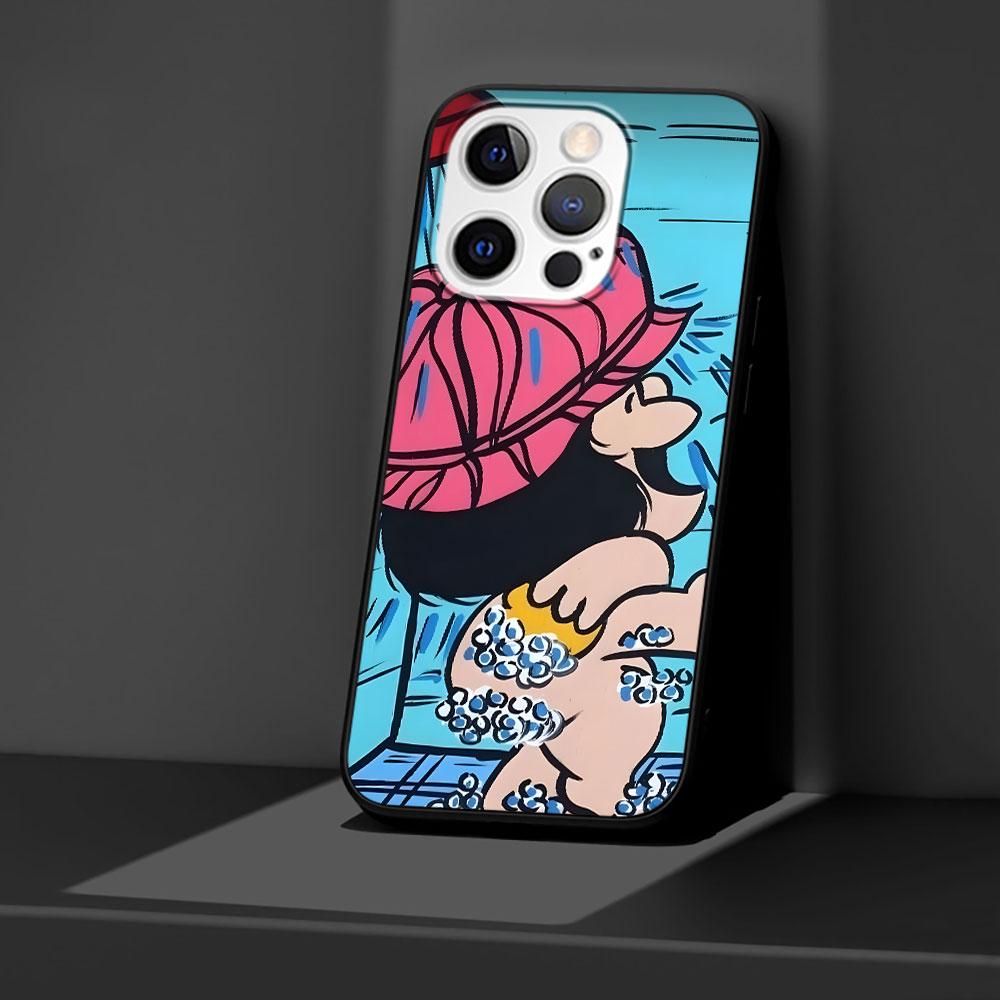 Cartoon Cute Mafalda Case for Apple iPhone 14 11 7 SE 2020 8 X XS 13 12 Mini XR 15 Pro Max Silicone Black Soft Phone Cover