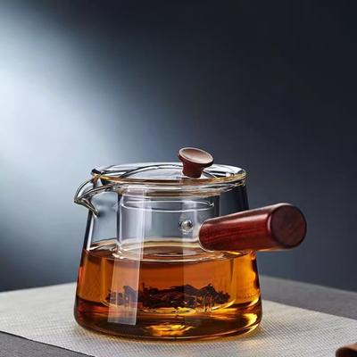 CMGF-Teekessel, Teekessel aus Glas mit Seitengriff, Verdickter Hochtemperaturbeständiger Teekocher Teekessel mit Holzgriff