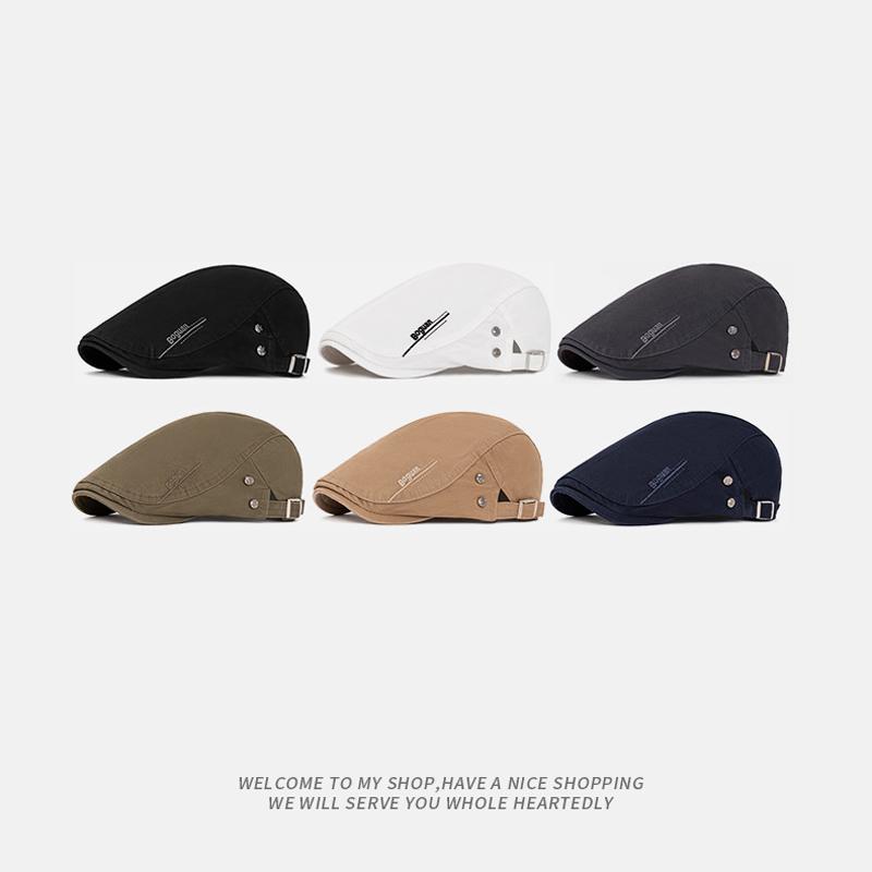 Spring Summer Peaked Cap Men's Letter Embroidered Forward Cap Cotton British Beret Newsboy Cap