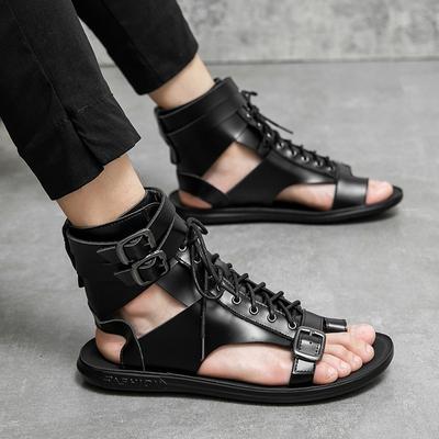 Modne męskie sandały w stylu rzymskim skórzane sandały wysokie sandały codzienne peep toe plażowe buty dla mężczyzn luksusowe designerskie sandały