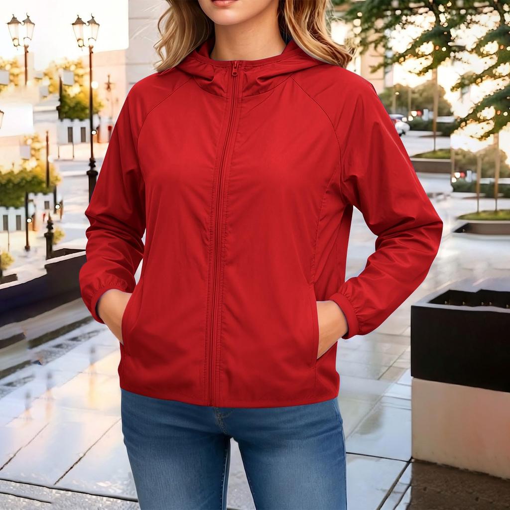 Womens Lightweight Waterproof Windbreaker Jacket Outdoor Hooded Long Sleeve Zip Up Coat for Hiking Camping Travel