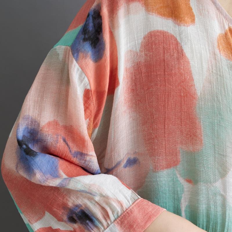 Dimanaf 2025 Letní košile nadměrné velikosti Nová halenka Dámská Knoflíky Dlouhý rukáv Volná Potisk Dámské topy