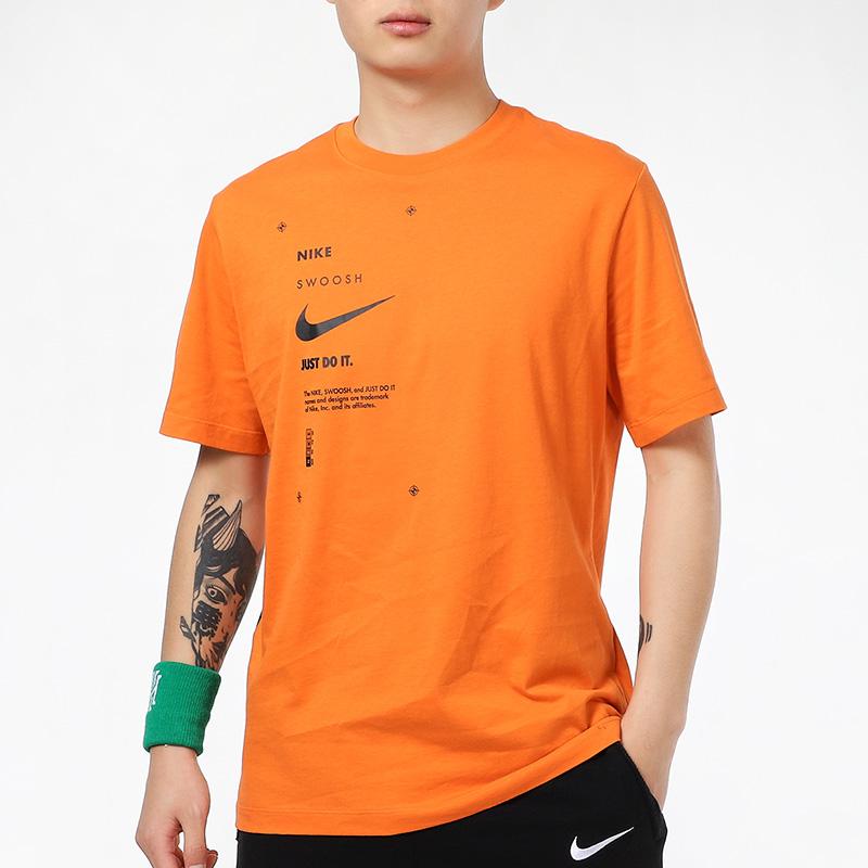 Nike Sportswear Swoosh Club Print Alphabet Crew Neck Short Sleeve T-Shirt Men Tops Orange DJ5374-801