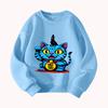 KPop Demon Hunter Lucky Blue Cat Sweatshirt Animal Print Casual Pullover Streetwear Unisex