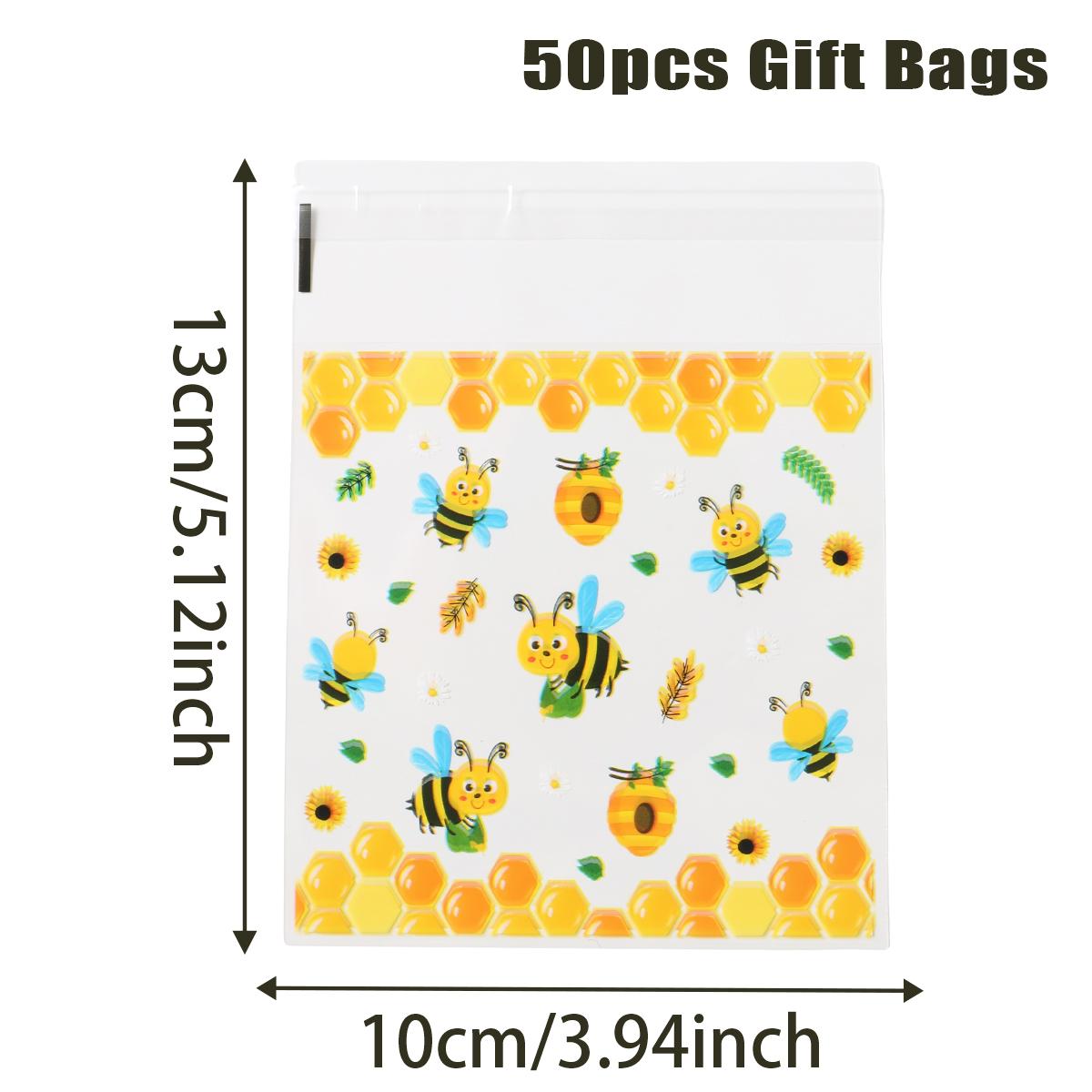

50/100 шт. Летние пакеты для конфет «Маленькая пчелка», Пластиковые самозапечатывающиеся пакеты для детской вечеринки по случаю дня рождения, Пакеты для упаковки печенья, Праздничные принадлежности 50pcs
