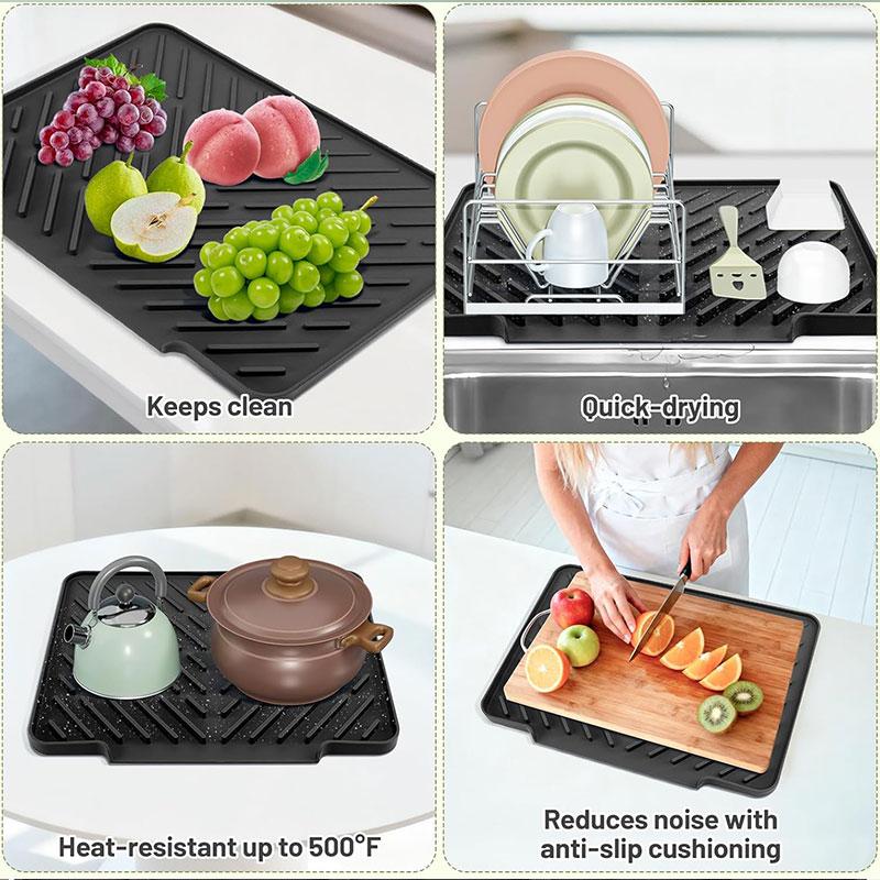 Antypoślizgowa, żaroodporna podkładka do suszenia naczyń Silikonowa podkładka pod garnki, naczynia, kubki Podkładka na stół Taca amortyzująca Ociekacz z szerszym odpływem