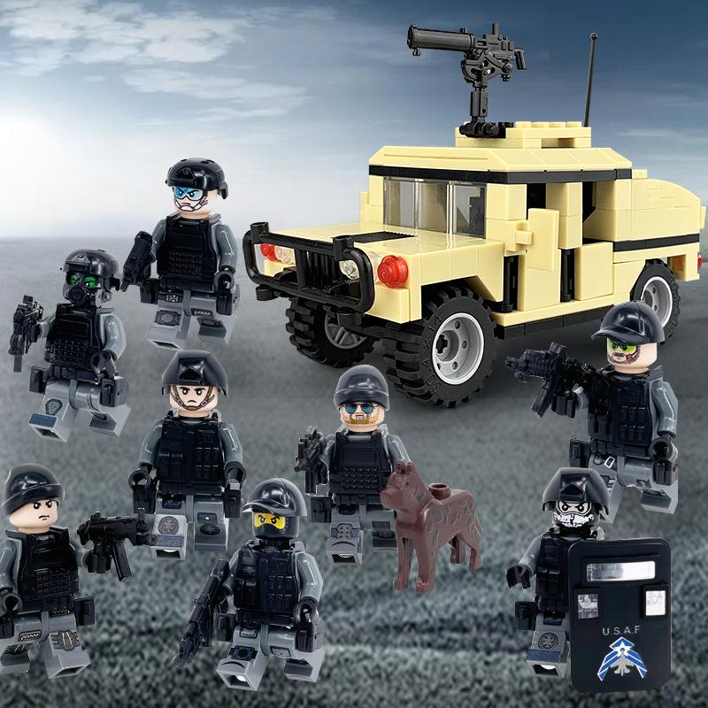 Военная полиция набор строительных блоков SWAT миниатюрный внедорожник Humvee мелкие детали собранная игрушка сумка 4.5cm height