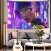 Cyberpunk Frau Wandteppich Futuristisches Neon Porträt Wandkunst für Schlafzimmer Großes Dekoratives Hängendes Element Fügt Modernen Stil Hinzu