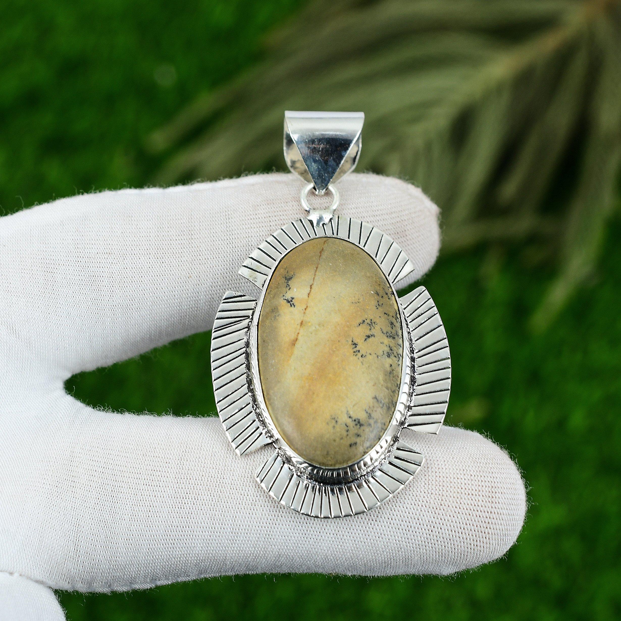 Oval Picture Jasper Gemstone Wife Anniversary Bezel Pendant 925 Sterling Silver