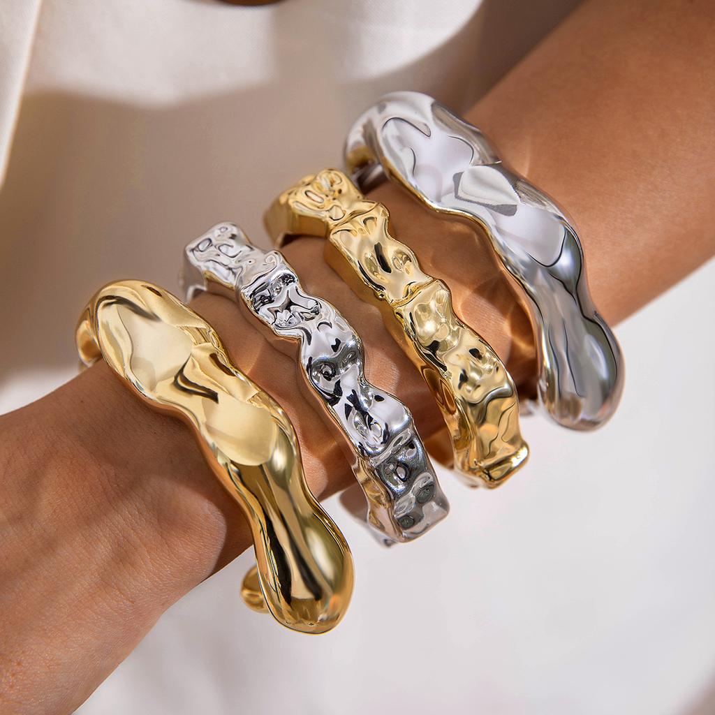 Geometric Irregular CCB Gold and Silver Bracelet, Hip Hop Exaggerated Jewelry Bracelet Set Female