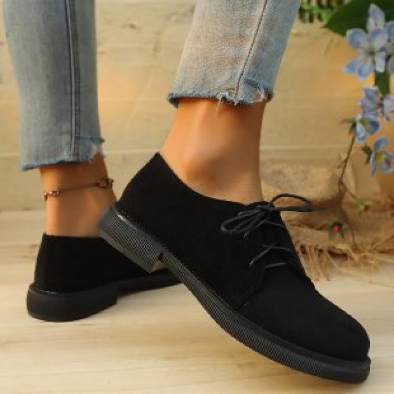 Большой размер платформа весна и осень новый толстый каблук шнуровка удобные британский стиль маленькие кожаные туфли 42 чёрный 2790₽