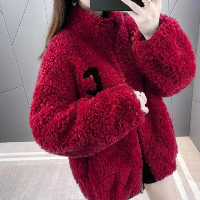 New double-sided plush short velvet imitation lamb wool coat for women, thin coat for autumn and winter sweater for women