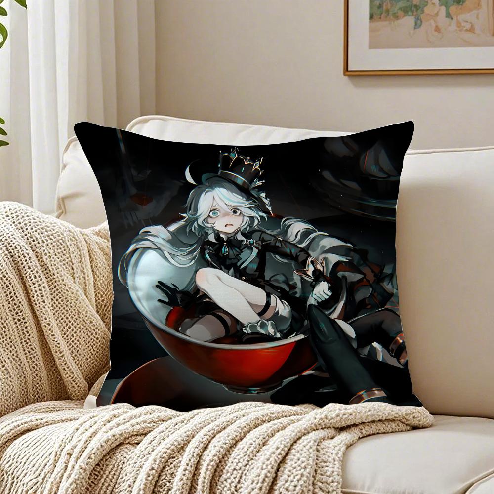 Popular Genshin lmpact Furina de Foutiane Cushion Cover Linen Pillowcase Soft for Sofa Bed Home Room Decor