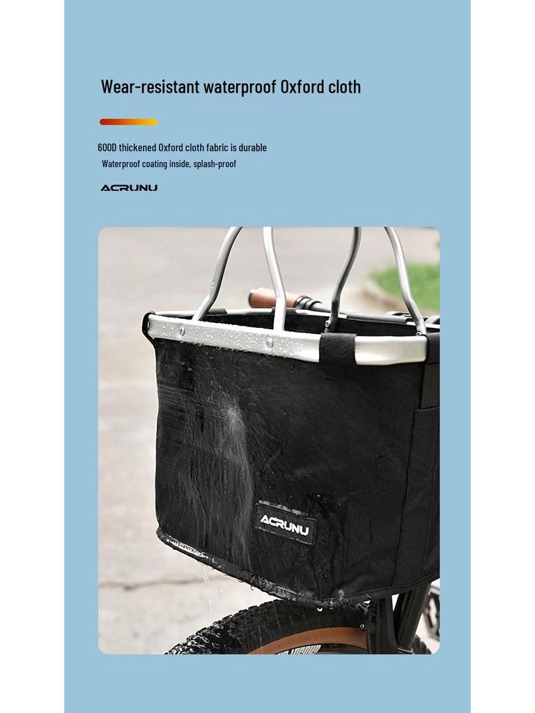 ACRUNU Waterproof Front Basket for Mountain Bike & Electric Scooter - Commuting Foldable Aluminum Alloy Handheld Basket