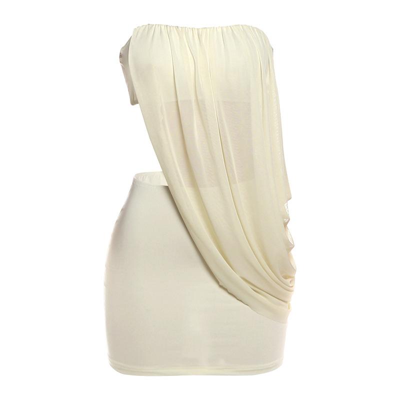 European and American style summer new women's clothing sleeveless sexy tube top mesh vest solid color slim-fit short skirt women