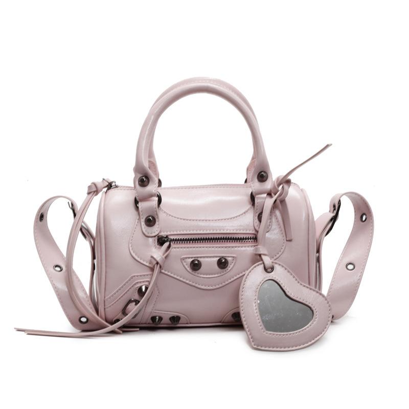 Niche Retro Hand-Carried Locomotive Bag Women'S Versatile Contrasting Color Shoulder Messenger Boston Bag