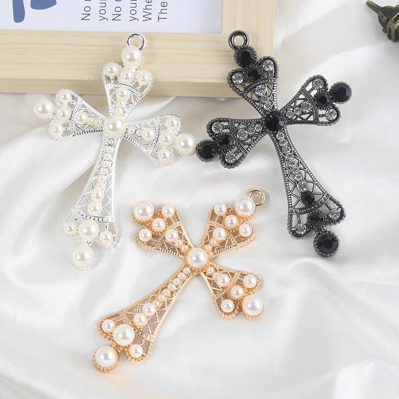 

Danting Jewelry Pearl Rhinestone Cross Pendant Phone Case DIY Kit Silver Pearl