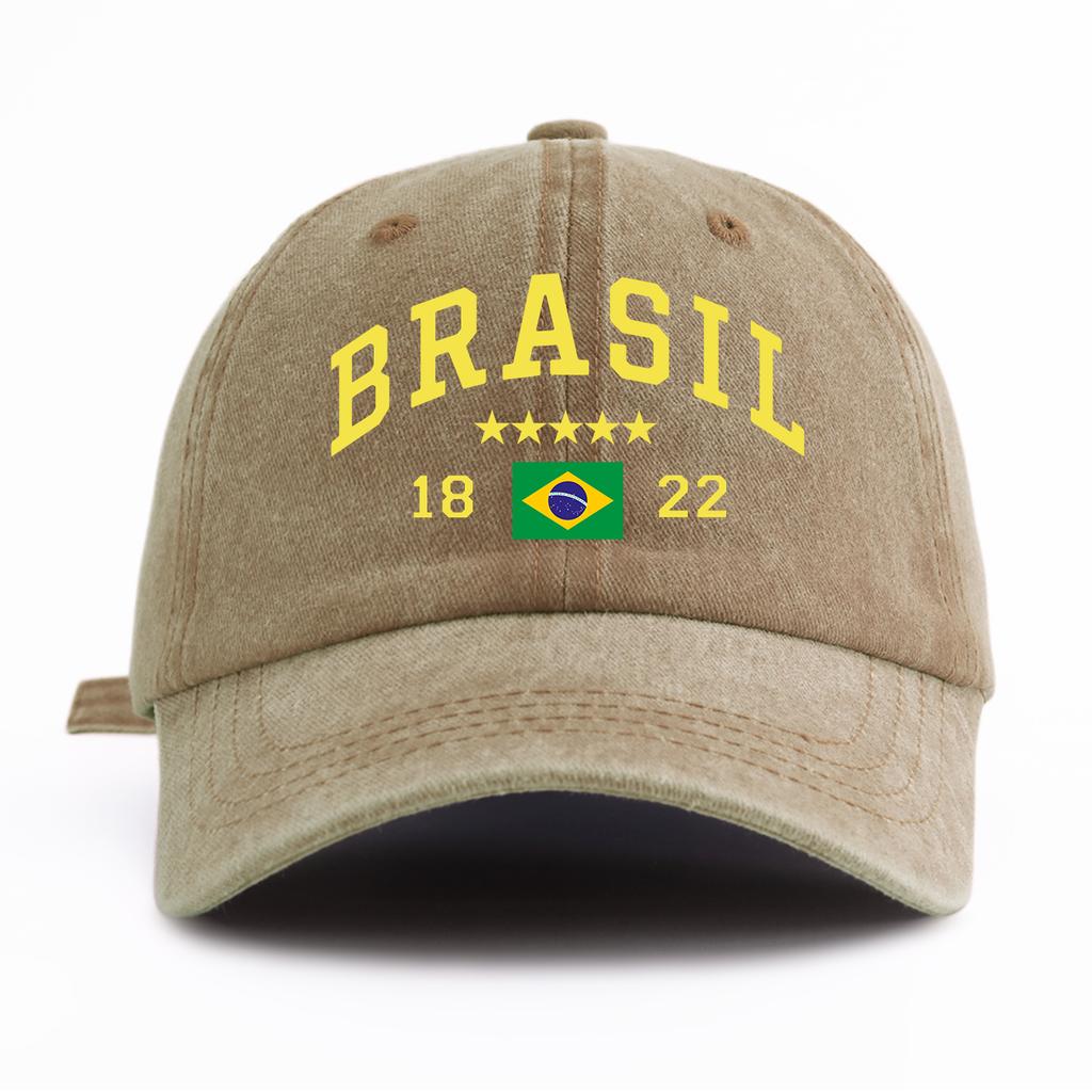 1pc BRASIL Print Washed Baseball Cap for AdultsMinimalist Retro Style Casual Soft Adjustable Dad HatPerfect As Gift