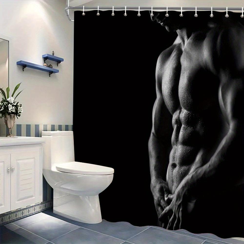 Muscular Man Shower Curtain Black and White Body Art Bathroom Decor Sexy Male Figure 3D Printed Waterproof Bath Curtain Home