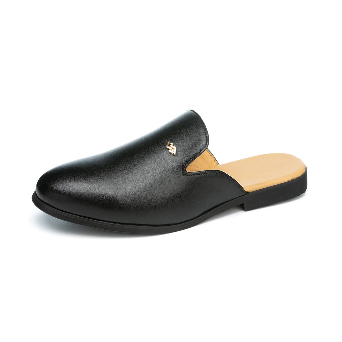 

Trend Designer New Arrivals Men s Black White Pattern Leather Half Slippers Shoes Male Casual Mules Breathable Loafers 43 чорний