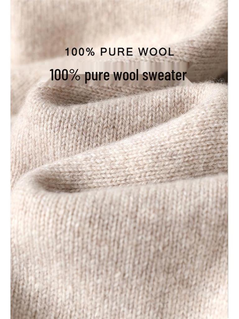 Men's Thickened Wool Sweater, Round Neck, Long Sleeve, Business Casual, Simple, Loose, Versatile Knit Outerwear, Base Layer