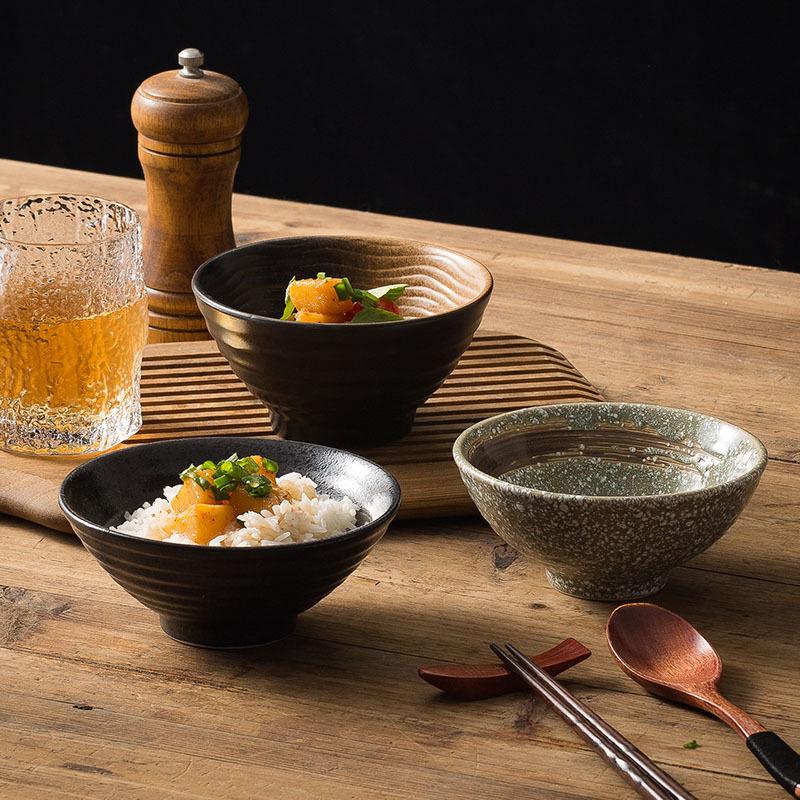 Japanese Ceramic Bowl Household Rice Bowl Commercial Small Horn Bowl Retro Hat Bowl Creative Tableware Good-Looking Small Bowl