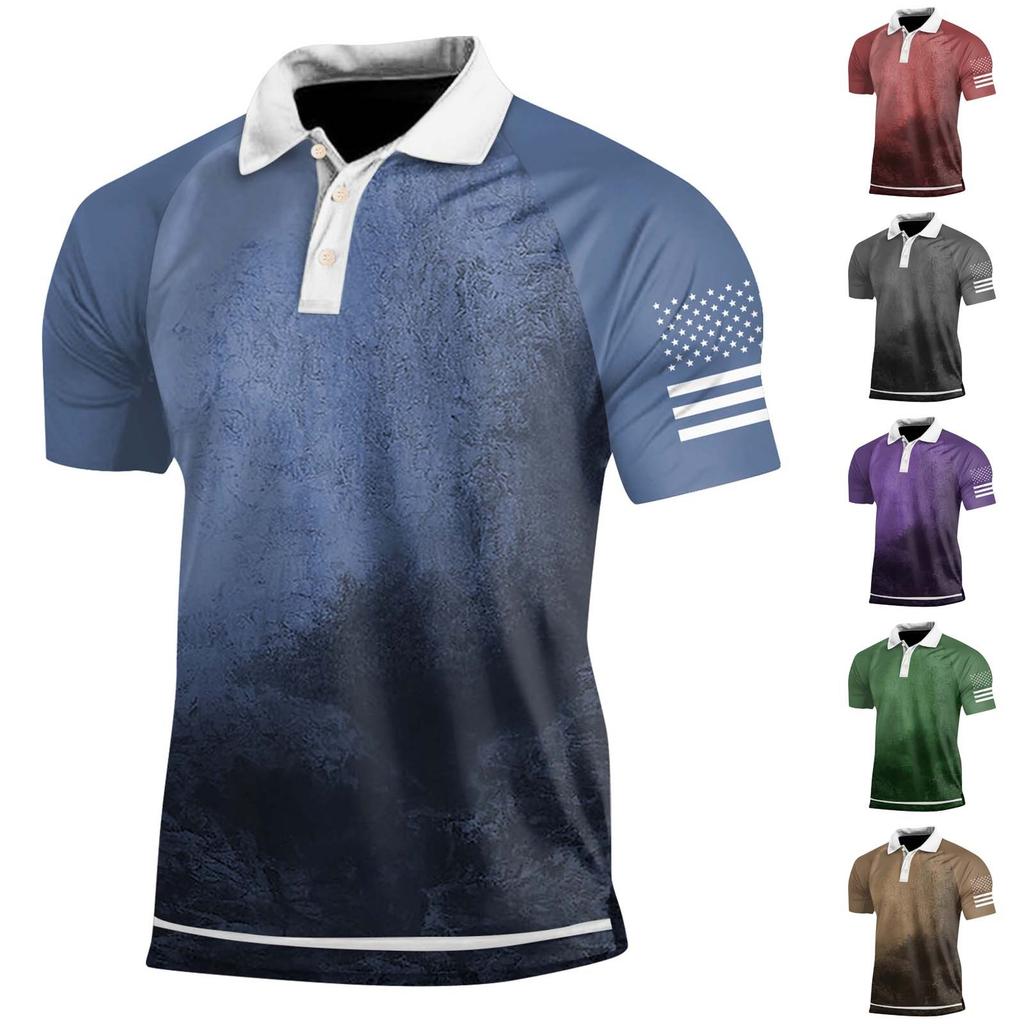 Men's Three Button Printed Lapel Short Sleeve Shirt Top