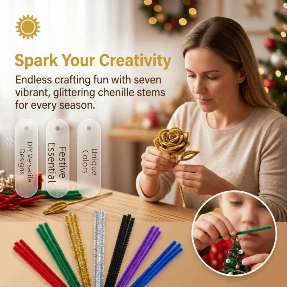 100Pcs Glitter Sparkle Craft Pipe Cleaners Multicolored Fuzzy Sticks Pipe Cleaners Bulk DIY Crafts