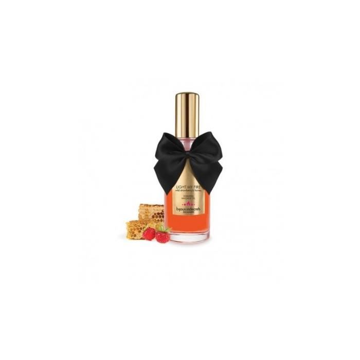 Huile de massage - BIJOUX INDISCRETS - Light My Fire - 100 ml - Effet chauffant - Saveur fraise et miel