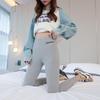 Women's Grey Ribbed Lambswool High-Waisted Slimming Leggings, Thickened with Plus Velvet for Warmth