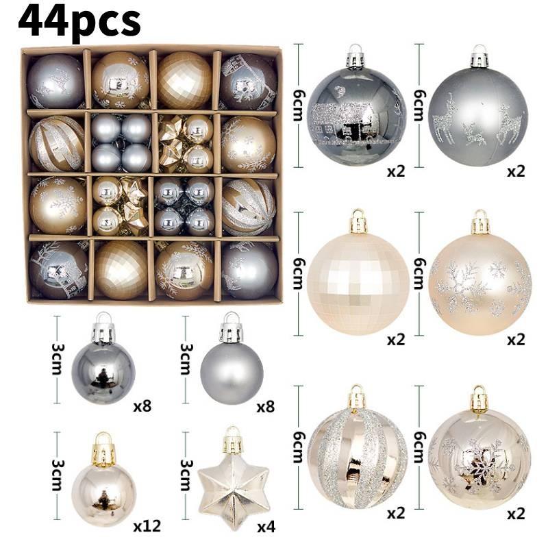 Charming 44 Piece Decorative Christmas Balls In Unique Shapes For Elegant Holiday Display
