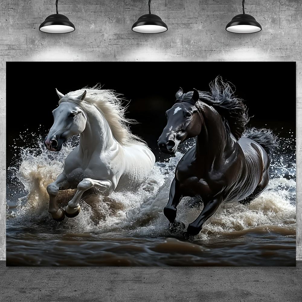 Majestic Black White Horse Tapestry, Animal Theme Wall Art For Photo Booth And Seasonal Home Decor