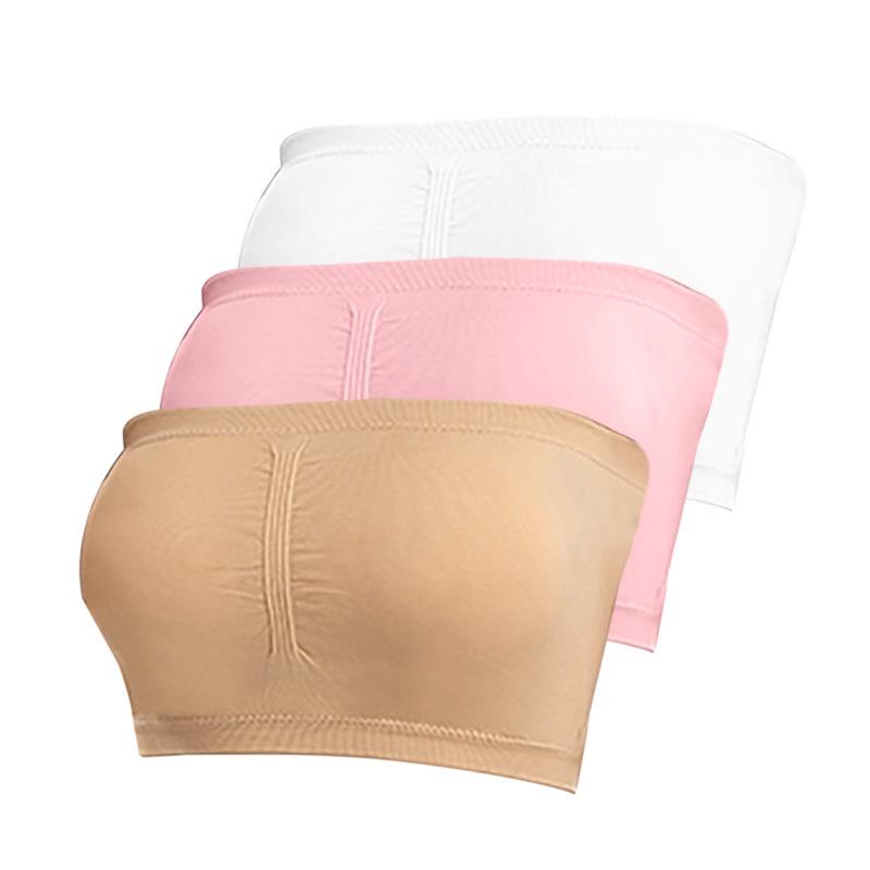 Women's Double Layer Strapless Bandeau Top with Removable Pads - One-Shoulder Bustier Style Invisible Underwear