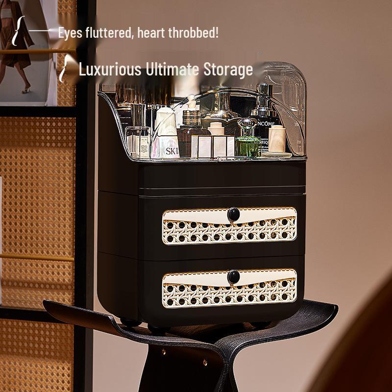 Kosmetik-Aufbewahrungsbox im chinesischen Stil: Staubdichter Schreibtisch-Organizer für Lippenstift, Masken und Hautpflegeprodukte mit Schubladen.
