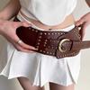 Rivet Studded Belt for Women Men Unisex Vintage Punk Cincher Belt for Jeans Pants Teens Decorative PU Leather Waistband